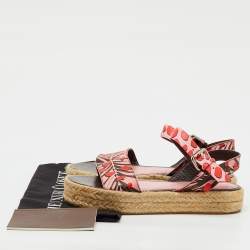 Pre Owned Louis Vuitton Pink Monogram Canvas Jungle Dots Hibiscus Espadrille Ankle Strap Sandals Size 38