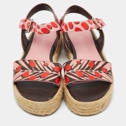 Pre Owned Louis Vuitton Pink Monogram Canvas Jungle Dots Hibiscus Espadrille Ankle Strap Sandals Size 38