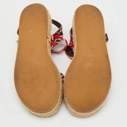 Pre Owned Louis Vuitton Pink Monogram Canvas Jungle Dots Hibiscus Espadrille Ankle Strap Sandals Size 38