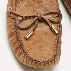 Pre Owned Louis Vuitton Brown Monogram Empreinte  Leather Gloria Loafers Size 38.5