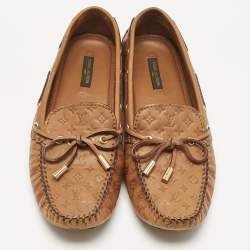 Pre Owned Louis Vuitton Brown Monogram Empreinte  Leather Gloria Loafers Size 38.5