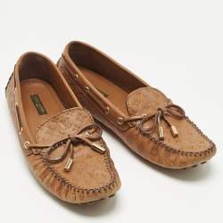 Pre Owned Louis Vuitton Brown Monogram Empreinte  Leather Gloria Loafers Size 38.5