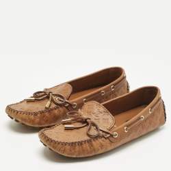 Pre Owned Louis Vuitton Brown Monogram Empreinte  Leather Gloria Loafers Size 38.5