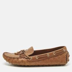 Pre Owned Louis Vuitton Brown Monogram Empreinte  Leather Gloria Loafers Size 38.5