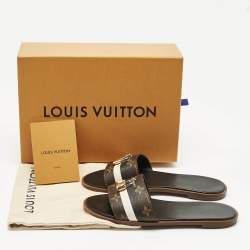 Pre Owned Louis Vuitton Brown Monogram Canvas Lock It Flat Slides Size 38.5