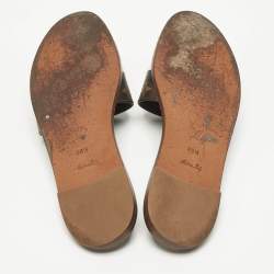 Pre Owned Louis Vuitton Brown Monogram Canvas Lock It Flat Slides Size 38.5