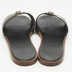 Pre Owned Louis Vuitton Brown Monogram Canvas Lock It Flat Slides Size 38.5