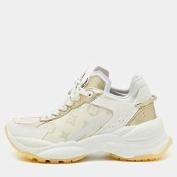 Pre Owned Louis Vuitton White/Gold Canvas, Rubber and Leather Run 55 Trainers Sneakers Size 37