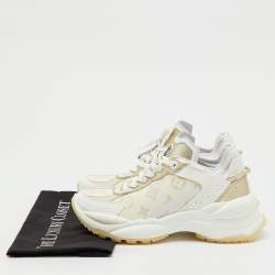 Pre Owned Louis Vuitton White/Gold Canvas, Rubber and Leather Run 55 Trainers Sneakers Size 37