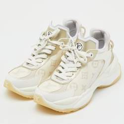 Pre Owned Louis Vuitton White/Gold Canvas, Rubber and Leather Run 55 Trainers Sneakers Size 37