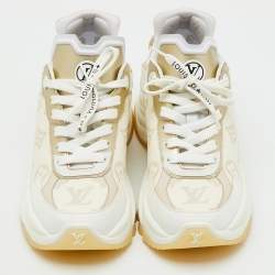 Pre Owned Louis Vuitton White/Gold Canvas, Rubber and Leather Run 55 Trainers Sneakers Size 37