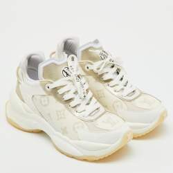 Pre Owned Louis Vuitton White/Gold Canvas, Rubber and Leather Run 55 Trainers Sneakers Size 37