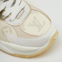 Pre Owned Louis Vuitton White/Gold Canvas, Rubber and Leather Run 55 Trainers Sneakers Size 37