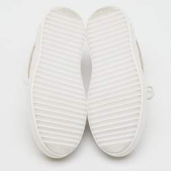 Pre Owned Louis Vuitton White/Beige Monogram Embossed Leather and Suede Time Out Sneakers Size 38