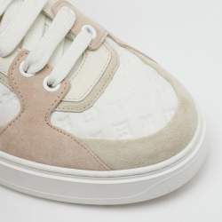 Pre Owned Louis Vuitton White/Beige Monogram Embossed Leather and Suede Time Out Sneakers Size 38