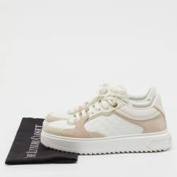 Pre Owned Louis Vuitton White/Beige Monogram Embossed Leather and Suede Time Out Sneakers Size 38