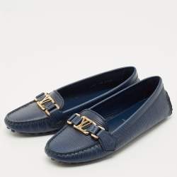 مملوكة مسبقًا حذاء لوفرز أوكسفورد لويس فيتون جلد إيبي أزرق مقاس 38