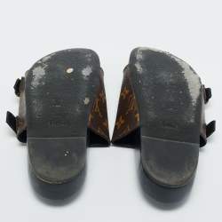 Pre Owned Louis Vuitton Brown Monogram Coated Canvas Patch Slides Size 36