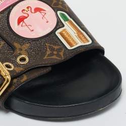 Pre Owned Louis Vuitton Brown Monogram Coated Canvas Patch Slides Size 36