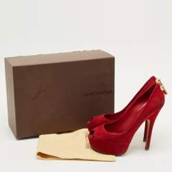Pre Owned Louis Vuitton Red Suede Oh Really! Platform Peep Toe Pumps Size 38