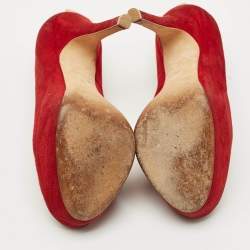 Pre Owned Louis Vuitton Red Suede Oh Really! Platform Peep Toe Pumps Size 38