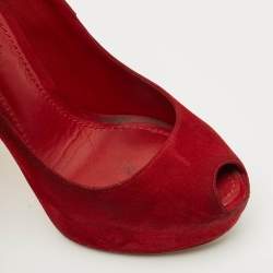 Pre Owned Louis Vuitton Red Suede Oh Really! Platform Peep Toe Pumps Size 38