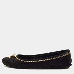 Pre Owned Louis Vuitton Black Glitter Suede Oxford Ballet Flats Size 36
