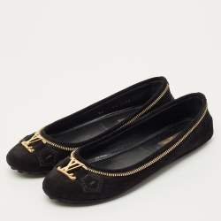 Pre Owned Louis Vuitton Black Glitter Suede Oxford Ballet Flats Size 36