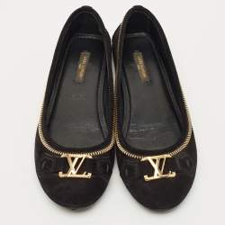 Pre Owned Louis Vuitton Black Glitter Suede Oxford Ballet Flats Size 36