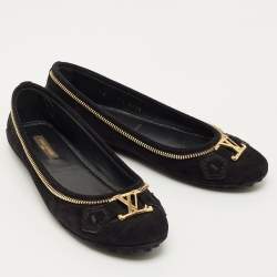 Pre Owned Louis Vuitton Black Glitter Suede Oxford Ballet Flats Size 36