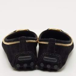 Pre Owned Louis Vuitton Black Glitter Suede Oxford Ballet Flats Size 36