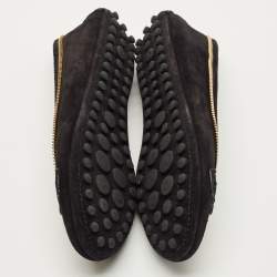 Pre Owned Louis Vuitton Black Glitter Suede Oxford Ballet Flats Size 36