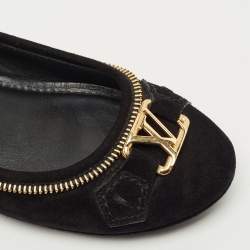 Pre Owned Louis Vuitton Black Glitter Suede Oxford Ballet Flats Size 36