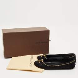 Pre Owned Louis Vuitton Black Glitter Suede Oxford Ballet Flats Size 36