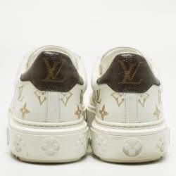 Pre Owned Louis Vuitton White/Brown Monogram Canvas and Leather Time Out Sneakers Size 38