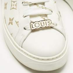 Pre Owned Louis Vuitton White/Brown Monogram Canvas and Leather Time Out Sneakers Size 38