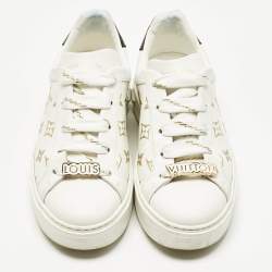 Pre Owned Louis Vuitton White/Brown Monogram Canvas and Leather Time Out Sneakers Size 38