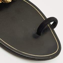 Pre Owned Louis Vuitton Black Suede Metal Chevron Flat Slides Size 39.5