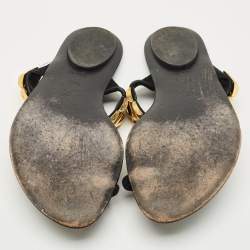 Pre Owned Louis Vuitton Black Suede Metal Chevron Flat Slides Size 39.5