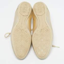 Pre Owned Louis Vuitton Gold Monogram Leather Trainers Lace Up Sneakers Size 38