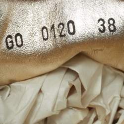 Pre Owned Louis Vuitton Gold Monogram Leather Trainers Lace Up Sneakers Size 38