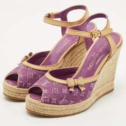 Pre Owned Louis Vuitton Purple Canvas Wedge Espadrille Sandals Size 37