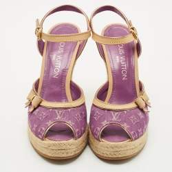 Pre Owned Louis Vuitton Purple Canvas Wedge Espadrille Sandals Size 37