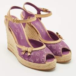 Pre Owned Louis Vuitton Purple Canvas Wedge Espadrille Sandals Size 37
