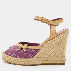 Pre Owned Louis Vuitton Purple Canvas Wedge Espadrille Sandals Size 37