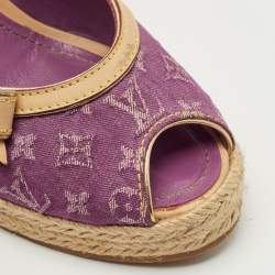 Pre Owned Louis Vuitton Purple Canvas Wedge Espadrille Sandals Size 37