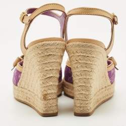 Pre Owned Louis Vuitton Purple Canvas Wedge Espadrille Sandals Size 37