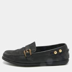 Pre Owned Louis Vuitton Black Canvas and Leather Buckle Loafers Size 40.5