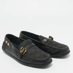 Pre Owned Louis Vuitton Black Canvas and Leather Buckle Loafers Size 40.5