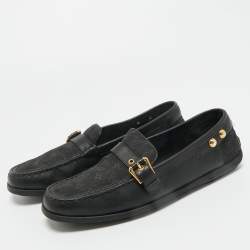 Pre Owned Louis Vuitton Black Canvas and Leather Buckle Loafers Size 40.5
